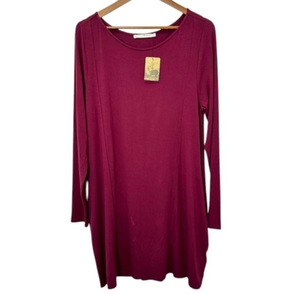 Peruvian Connection Jersey Dress Knit Scoopneck Purple Red Longsleeve Dress